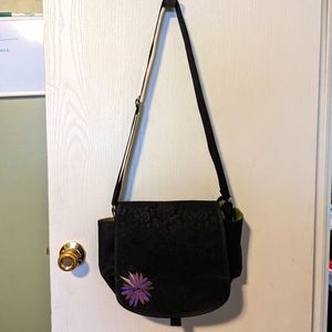 Haiku Black Crossbody Zipper Bag Purse Sunflower Adjustable Strap and lime green